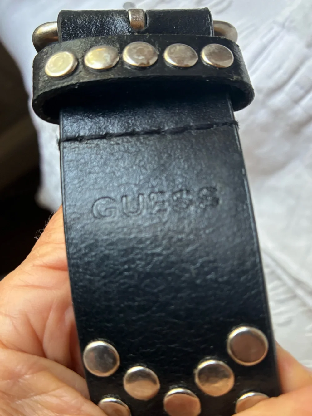 GUESS Black Studded Leather Belt - Classic Rock Style 34 EUC